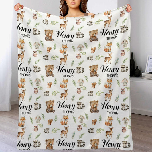 ️Personalized Baby Swaddle, Woodland Animal Blanket, Custom Swaddle Blanket, Woodland Theme