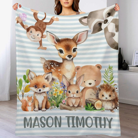 ️Personalized Forest Animal Custom Name Baby Blanket