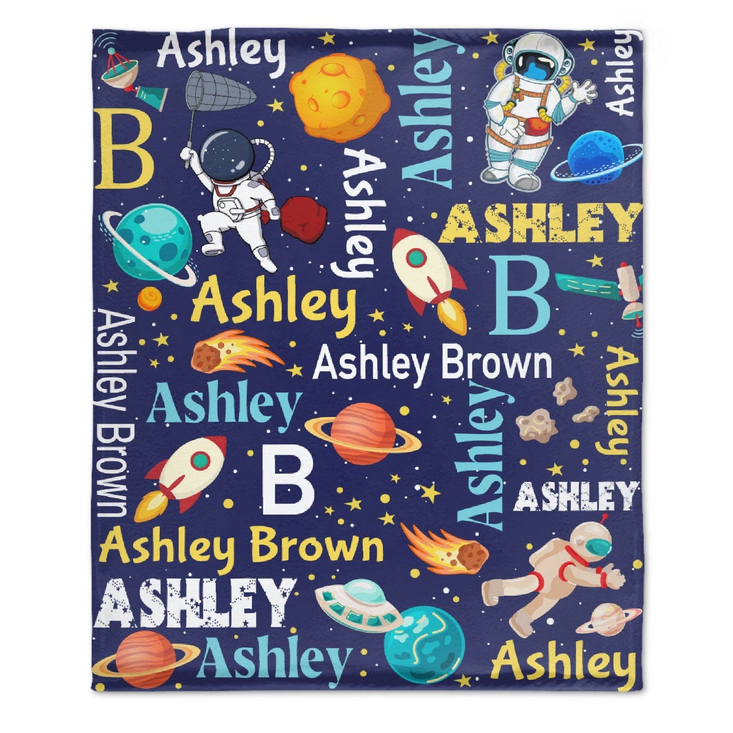 ️Personalized Space Theme Blanket with Name Gift for Children