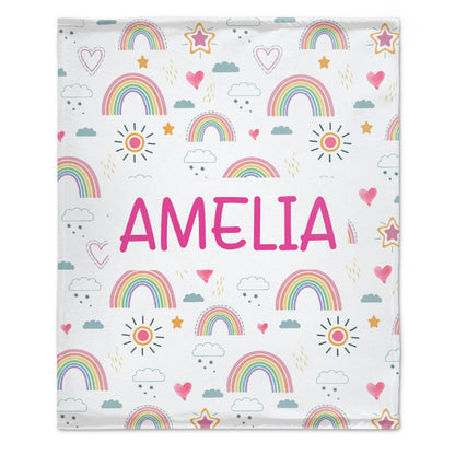 ️Personalized Custom Name Baby Toddler Rainbow Blanket