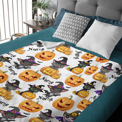 ️Personalized Custom Name Halloween Blanket For Kids Baby Family