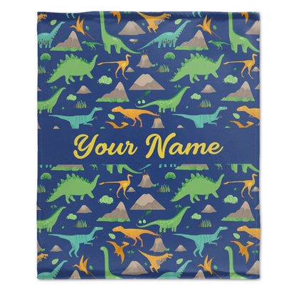 ️Personalized Custom Dark Blue Dinosaur Blanket for Kids - Boys Girls Baby Toddler Infants Blankets for Bed