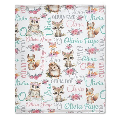 ️Personalized Baby Woodland Animals Name Blanket - Gift for baby