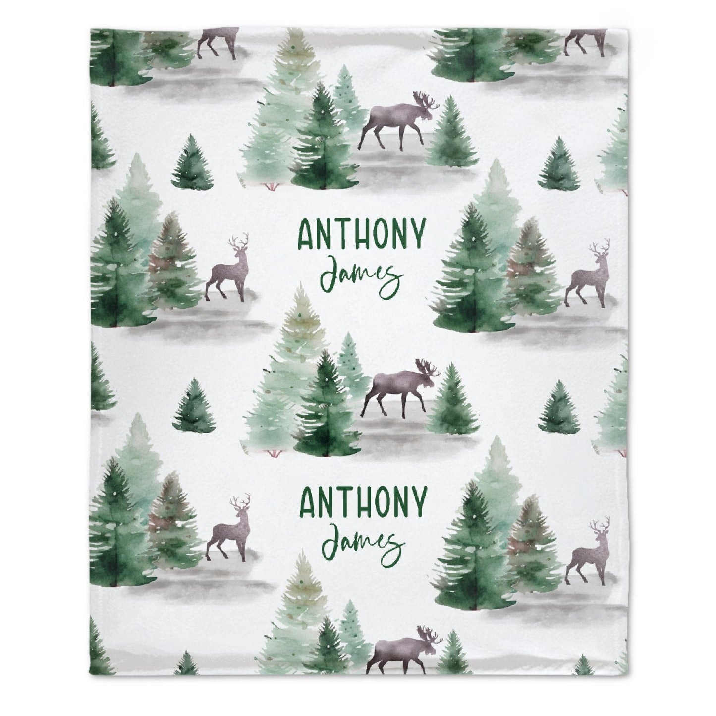 ️Baby Swaddle Blanket -Custom Baby Name Shower Gift -Personalized Baby Boy Blanket with deer -Woodland Style