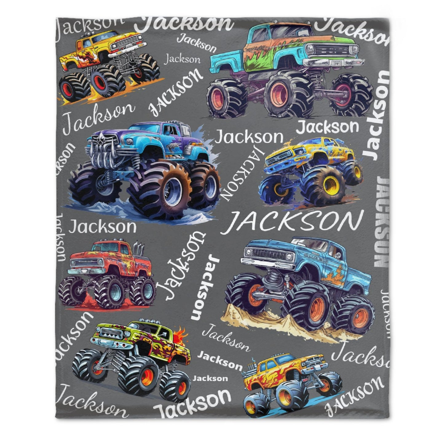 ️Personalized Custom Name Monster Trucks Blankets Blanket for Kids