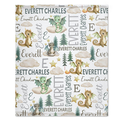 ️Personalized Custom Name Baby Swaddle Blanket-Fairytale Dragons