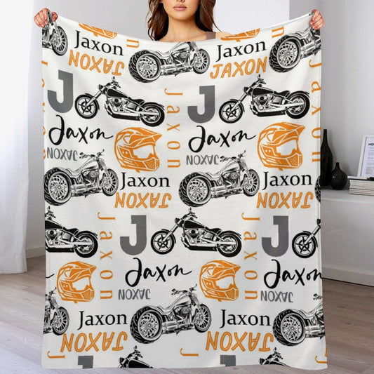 ️Personalized Motorcycle Theme Custom Name Blanket