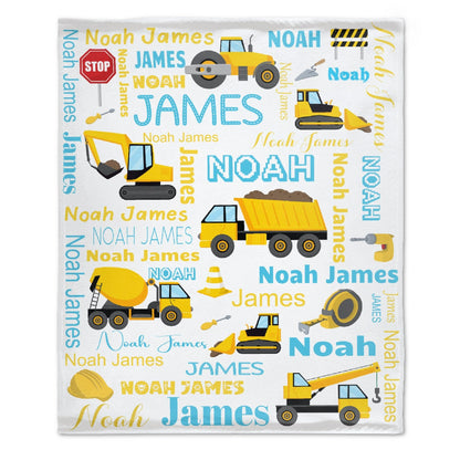 ️Personalized Toddler Blanket Light Construction Truck Kids Custom Blanket