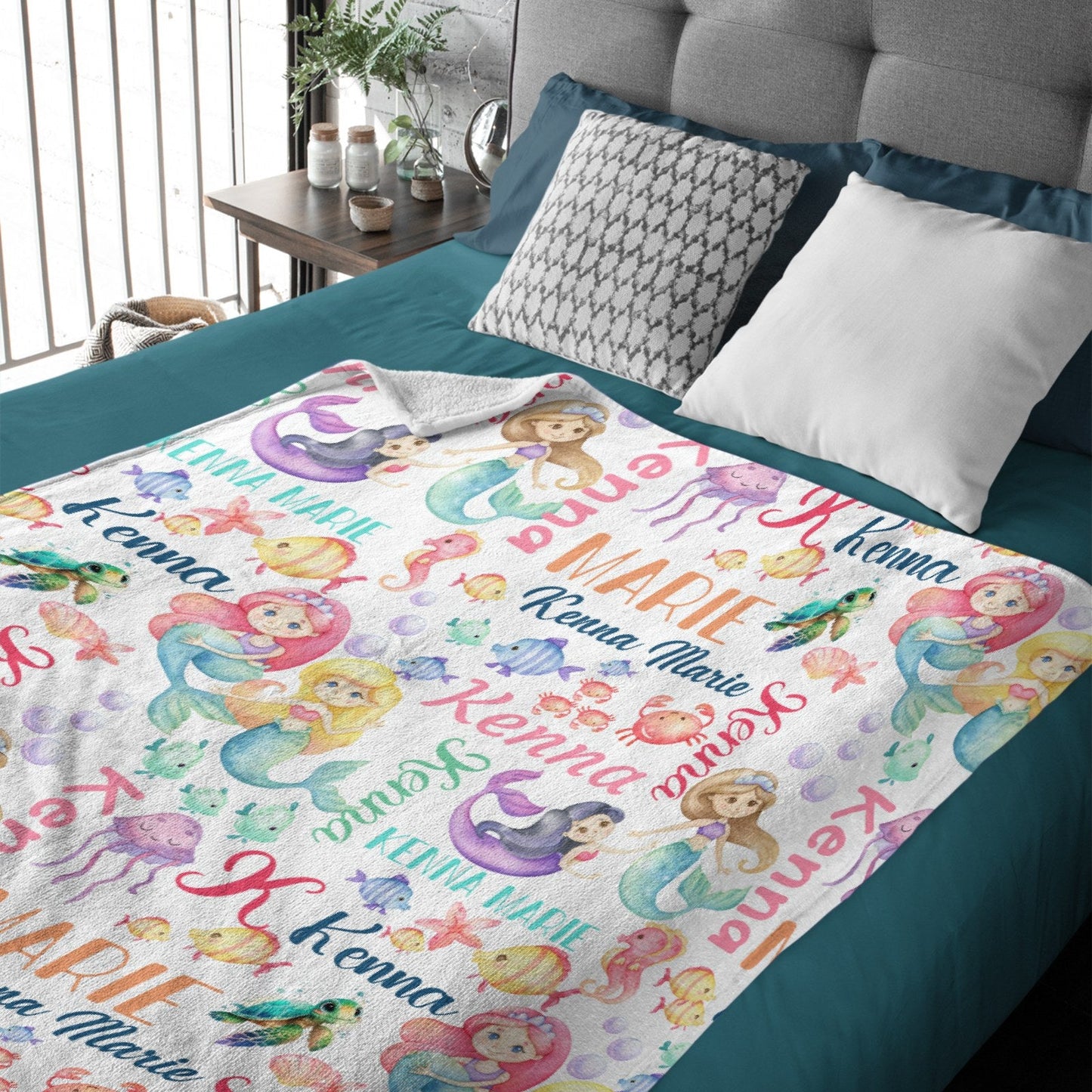 ️Personalized Mermaid Name Pattern Baby Blanket