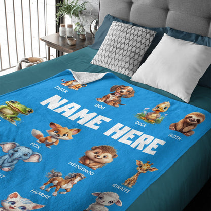 ️Cute Animal Names Custom Personalized Blanket - Gifts for Kids