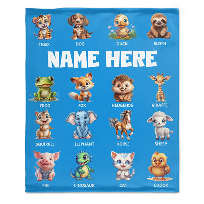 ️Cute Animal Names Custom Personalized Blanket - Gifts for Kids