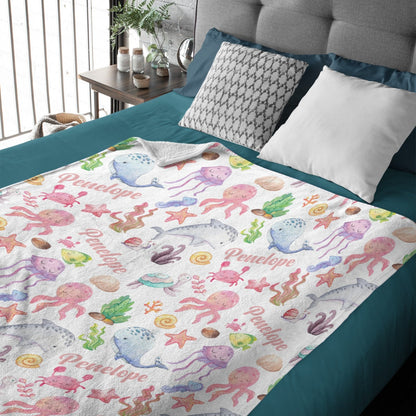 ️Sea Animals Blanket Personalized Name Baby Blanket