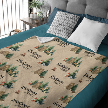 ️Personalized Forest Animal Blanket - Custom Baby Name Woodland Blanket, Wildlife Name Blanket