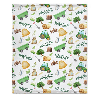 ️Custom Farm Theme Tractor Baby Name Blanket