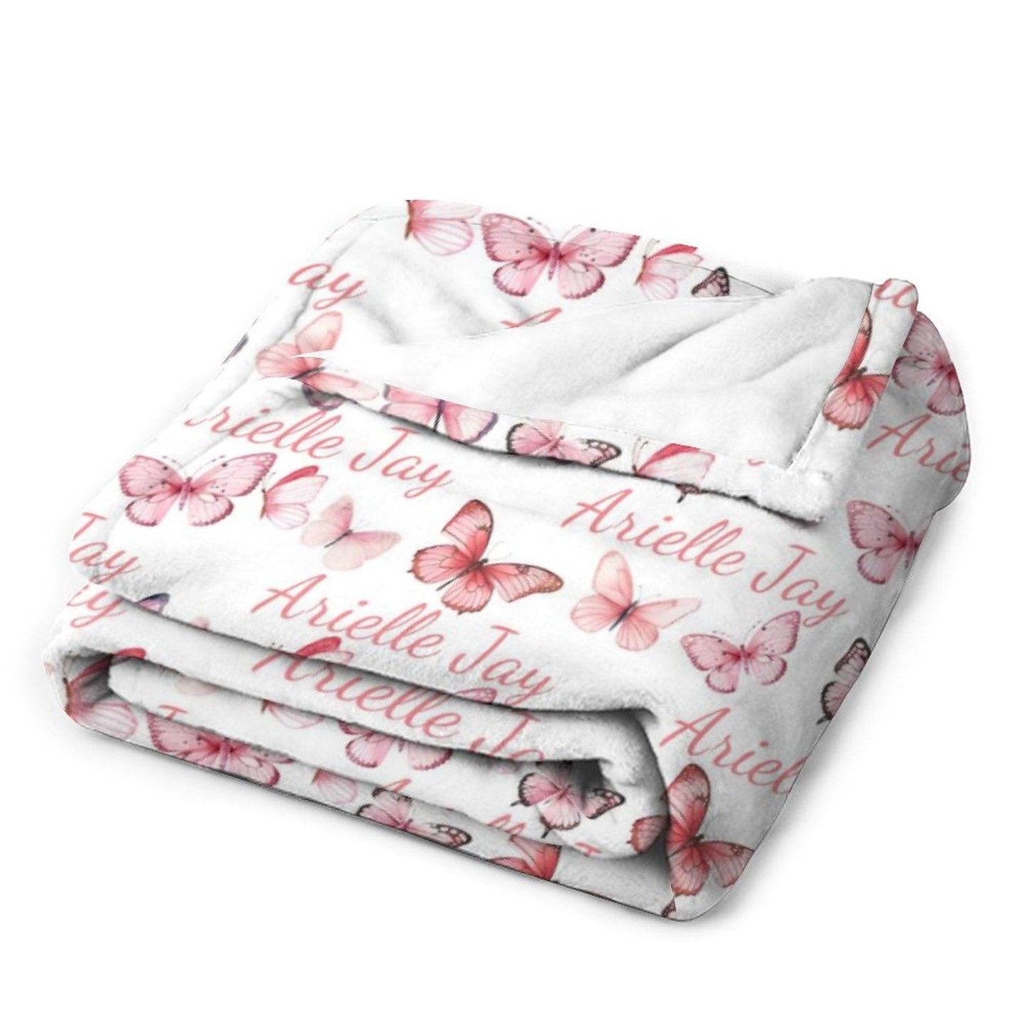 ️Personalize Newborn Baby Girl Name Floral Blanket - Pink Butterfiy Swaddle Blanket - Baby Shower Gift