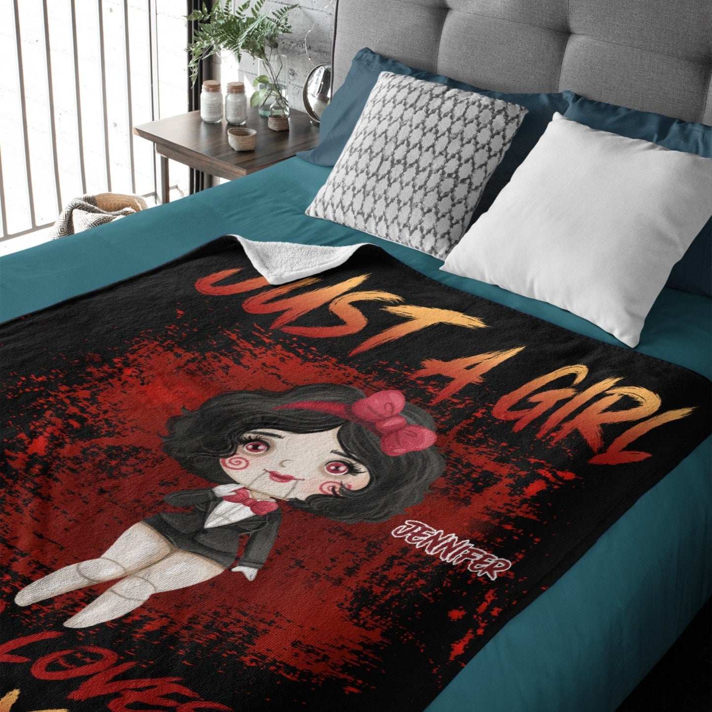 ️Personalized Name Custom Blanket-Just A Girl Love Horror Movies