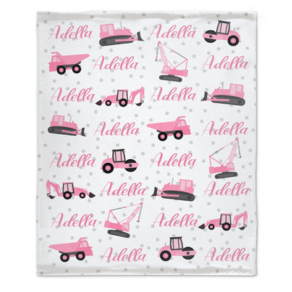 ️Colorful Construction Trucks Custom Name Baby blanket