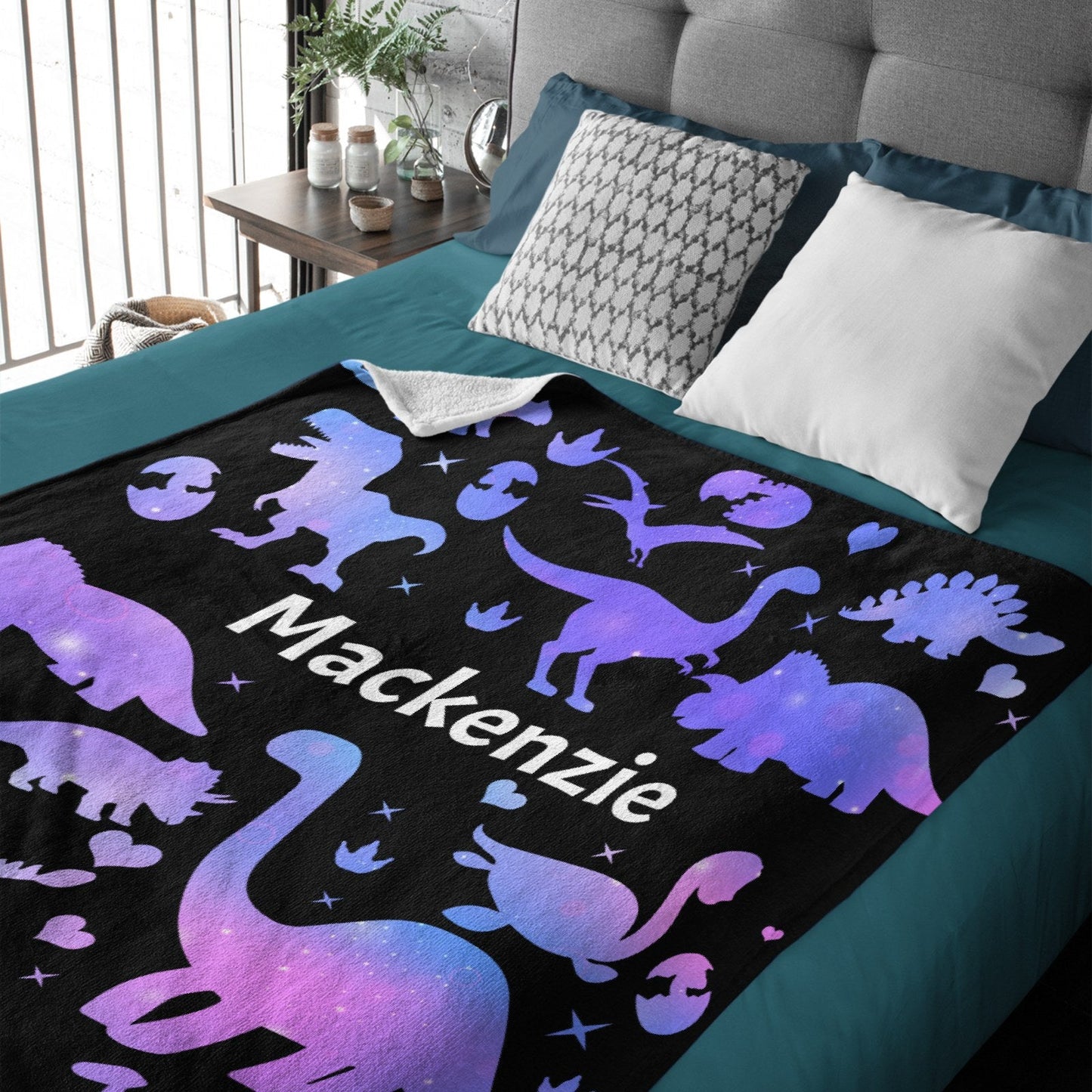 ️Personalized Custom Dinosaur Name Blanket for Girls Toddler Baby Kids