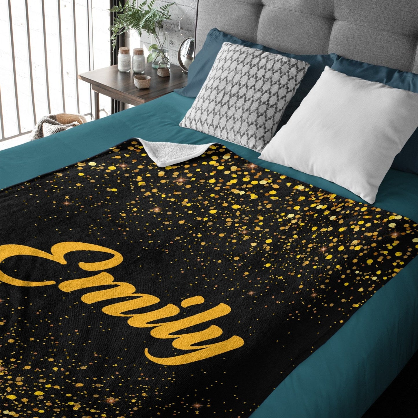 ️Sparkling Gold Glitter Personalized blanket with Name - Birthday Anniversary Gift