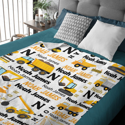 ️Personalized Construction Trucks Blanket for Kids