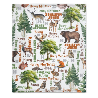 ️Personalized Woodland Forest Baby Name Blanket
