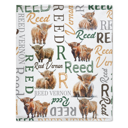 ️Personalized Name Blanket - Highland Cow Blanket - Personalized Baby Blanket