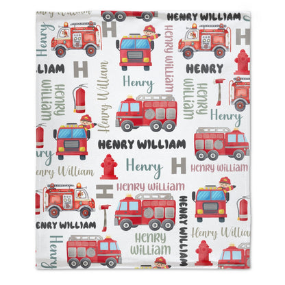 ️Personalized Name FireTruck Theme Baby Blanket