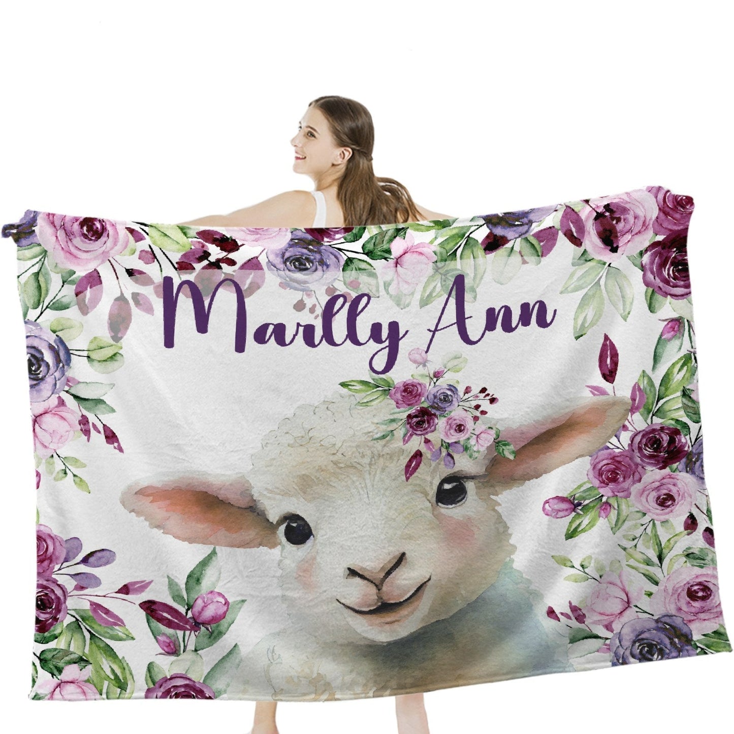 ️Personalized Name Baby Lamb Floral Kids Baby Blanket