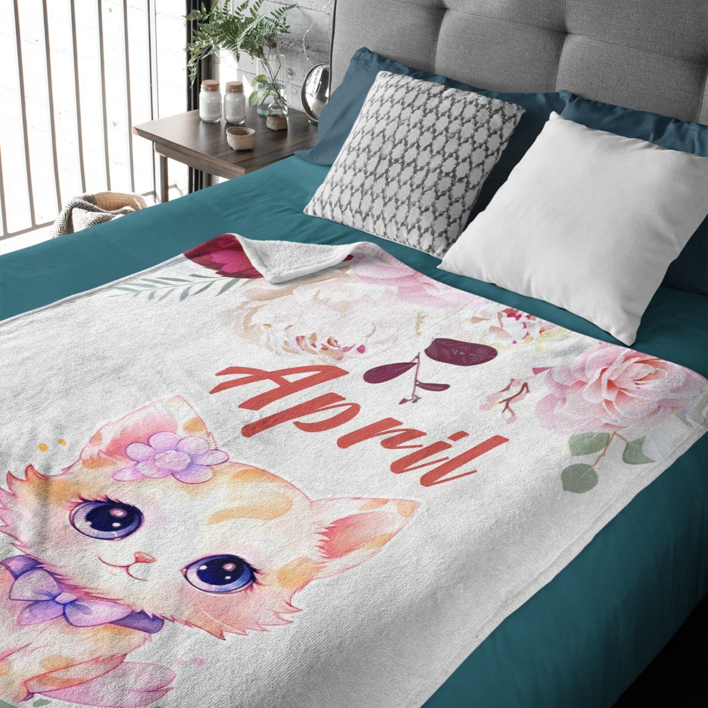 ️Customized Name Cute Kitten Blanket Soft Warm Plush Blanket Sofa Office