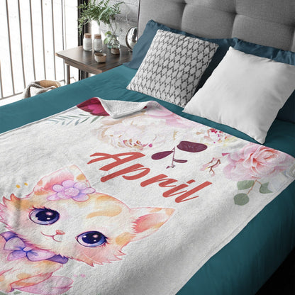 ️Customized Name Cute Kitten Blanket Soft Warm Plush Blanket Sofa Office