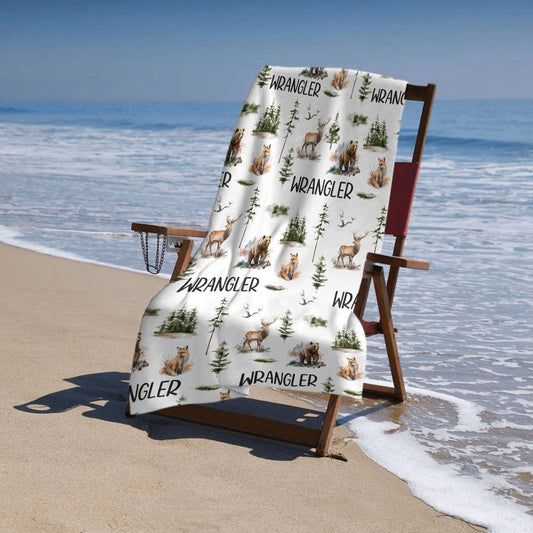 Woodland Forest Animals Personalized Custom Name Beach Towel