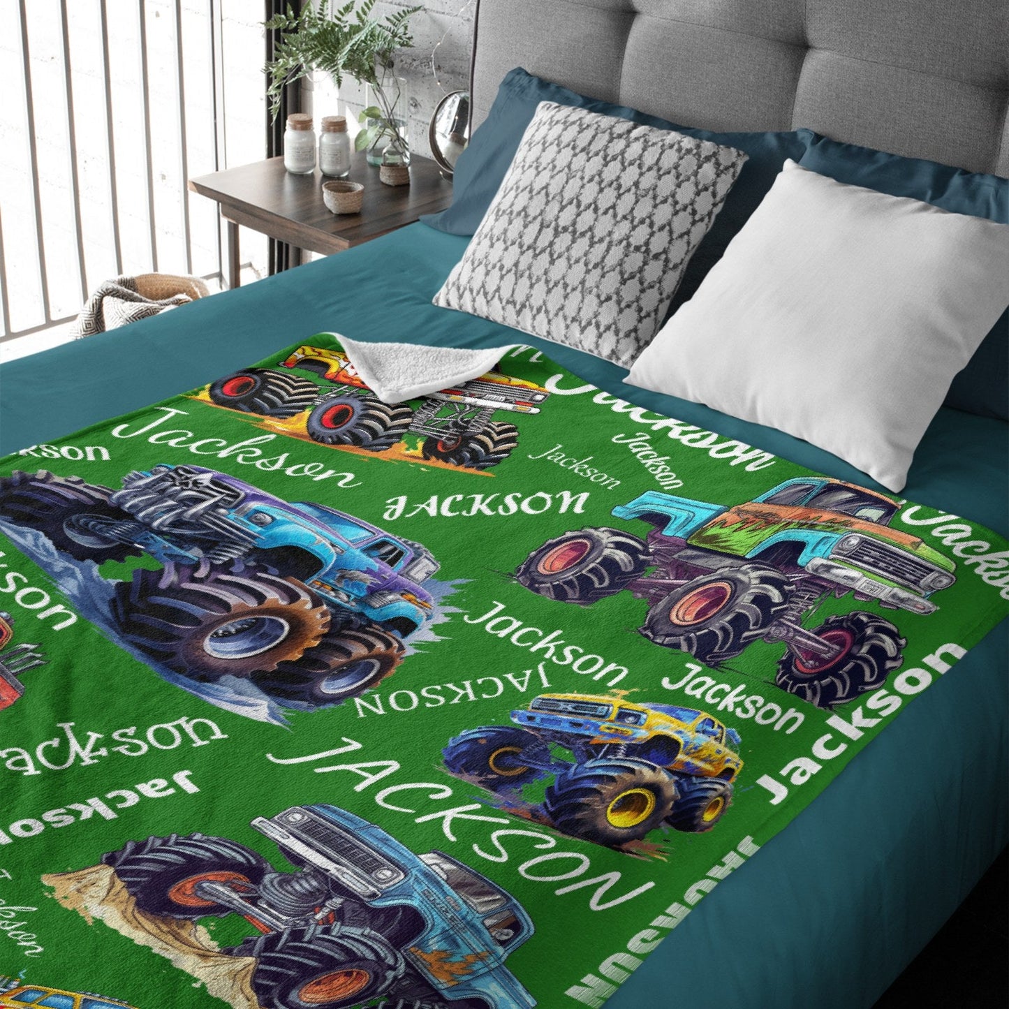 ️Personalized Custom Name Monster Trucks Blankets Blanket for Kids