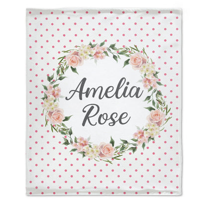 ️Personalized Name Custom Blanket - Toddler baby Girl Pink Rose Pink Polka Dot Sherpa - Personalized Baby Shower Gift