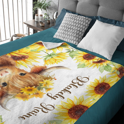 ️Highland Cow Fall Floral Personalized Baby Girl Name Blanket