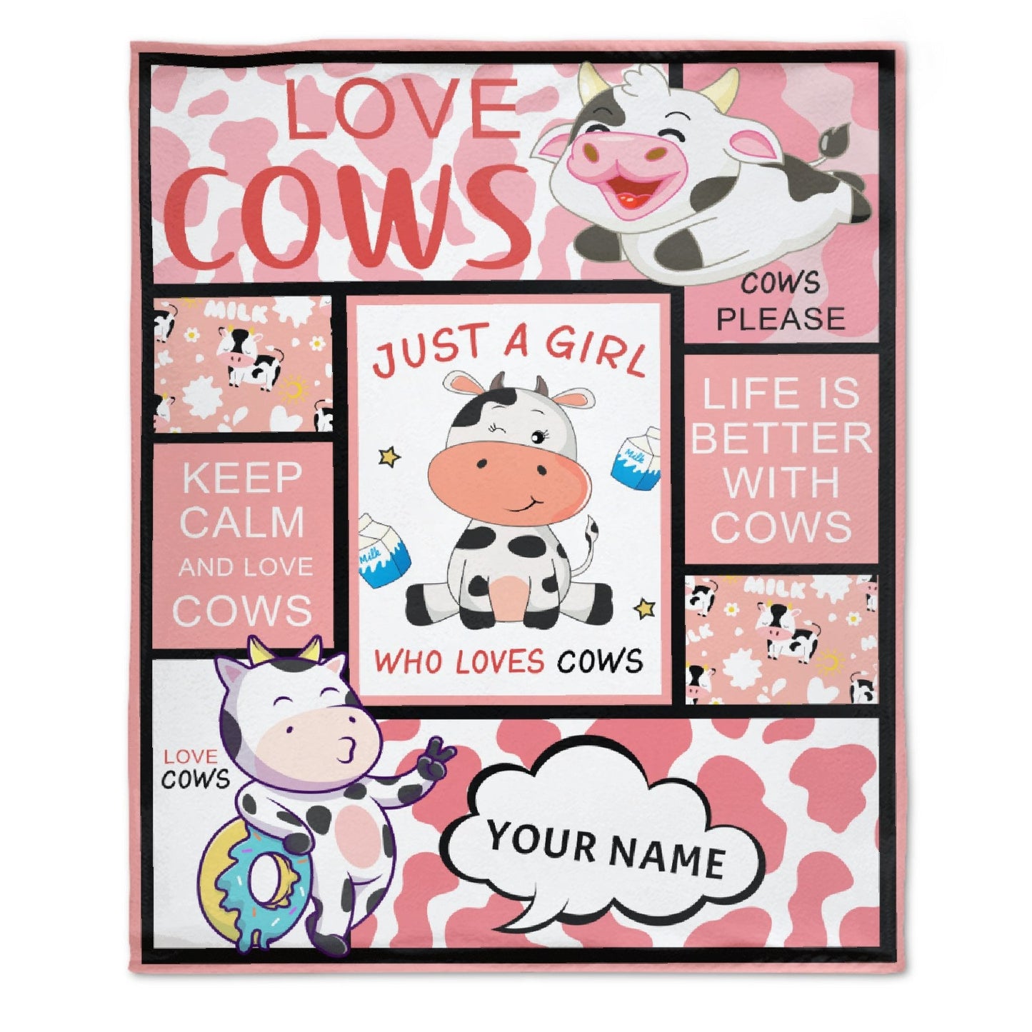 ️Personalized Cow Print Blanket with Name