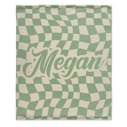 ️Personalized Checker Pattern in vintage rustic style blanket with Name, Custom blanket gift