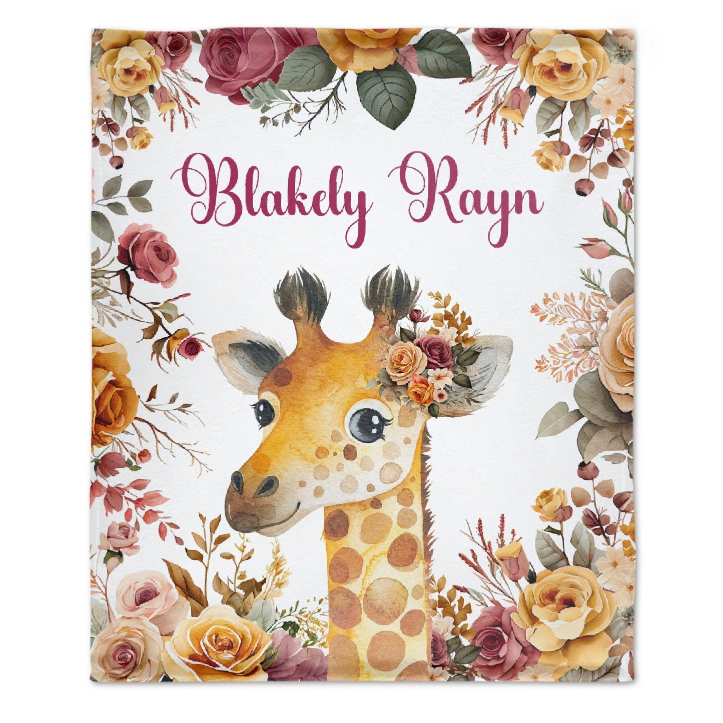 ️Personalized Floral Giraffe Baby Animals Blanket