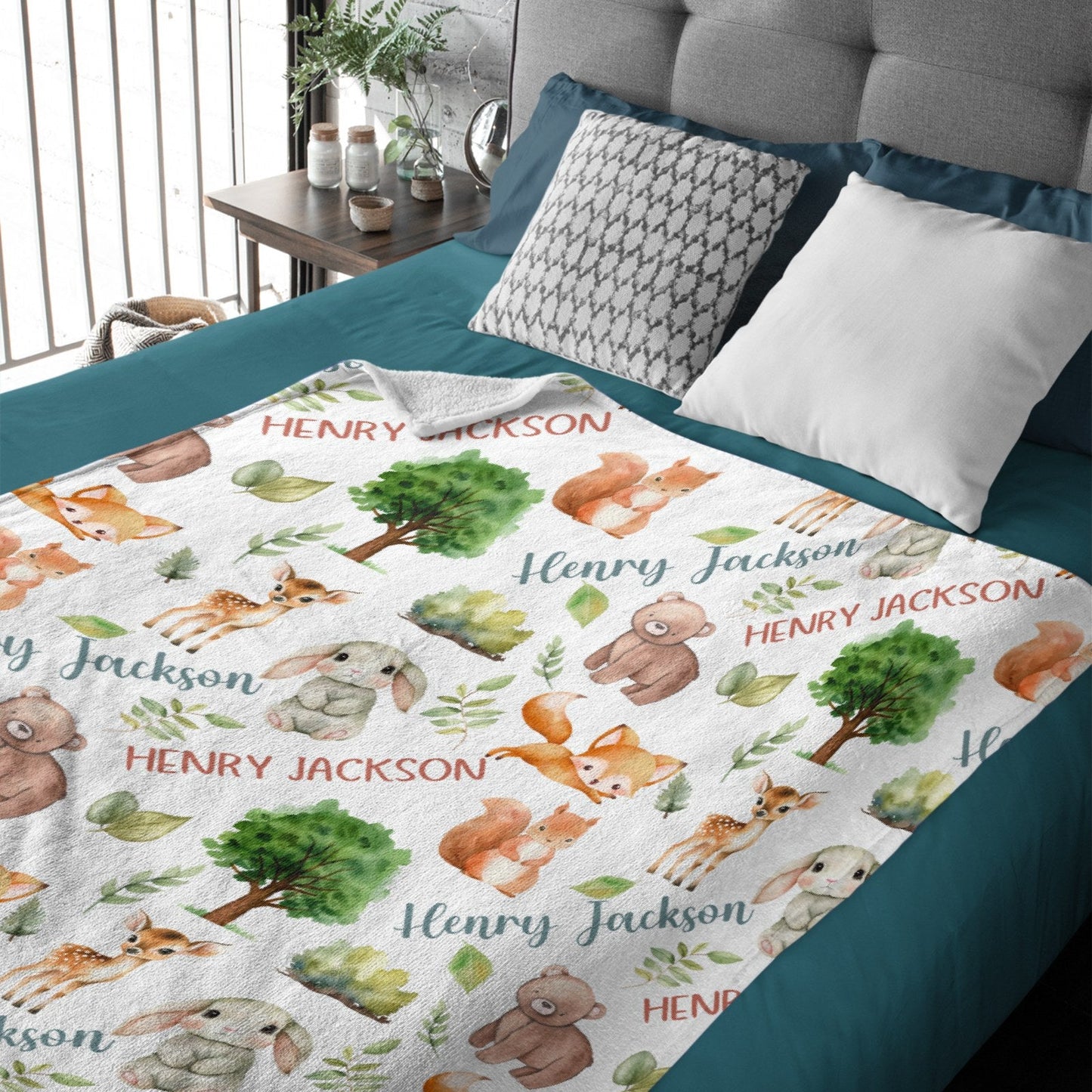 ️Personalized Forest Animals Theme Baby Name Blanket