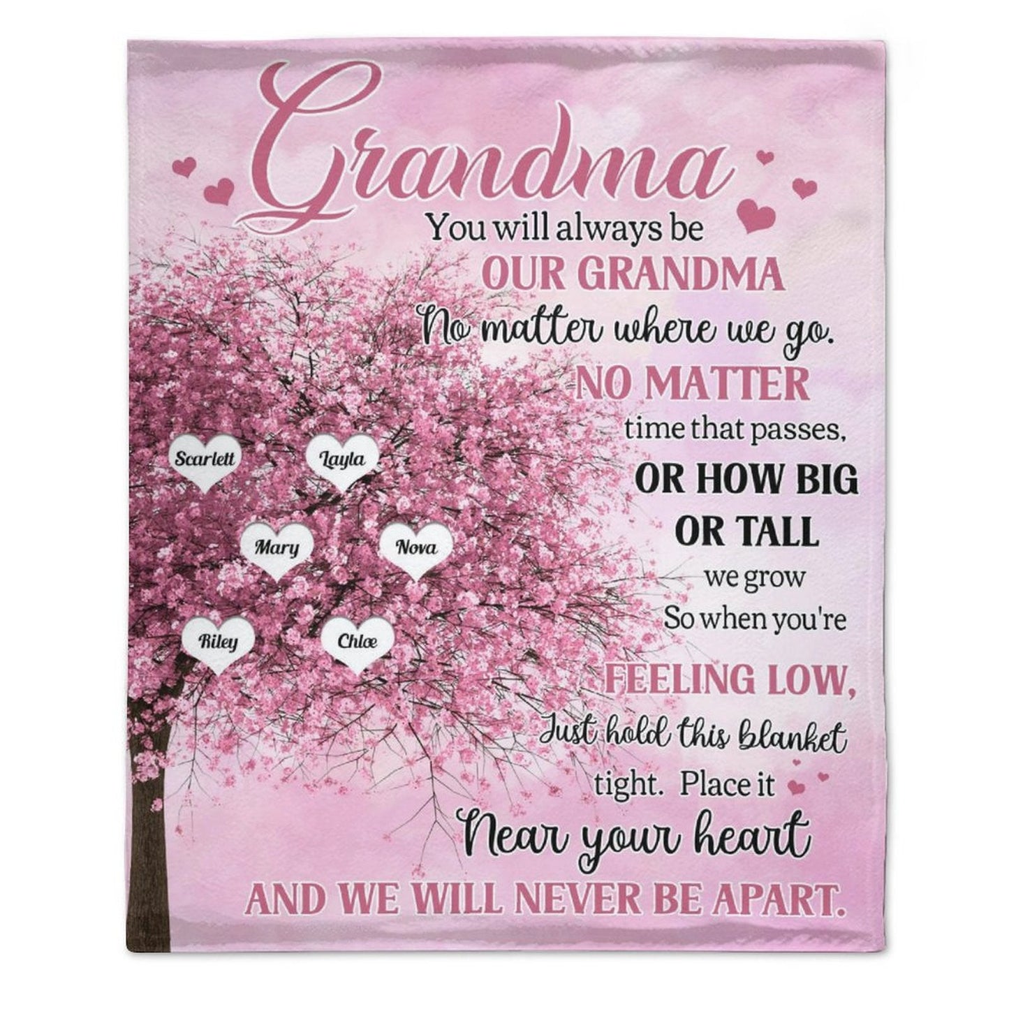 We Will Never Be Apart Grandma - Personalized Blanket - Birthday Mother's Day Gift For Mom, Grandma, Nana