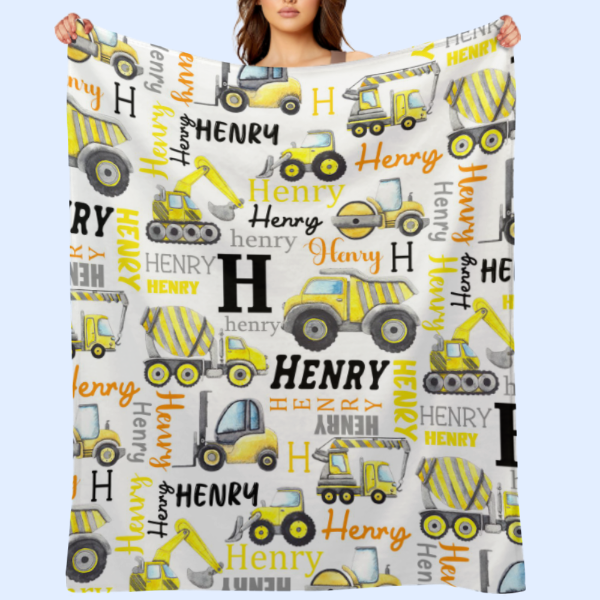 ️Personalized Name Construction Blanket - Gift for Baby Birthday