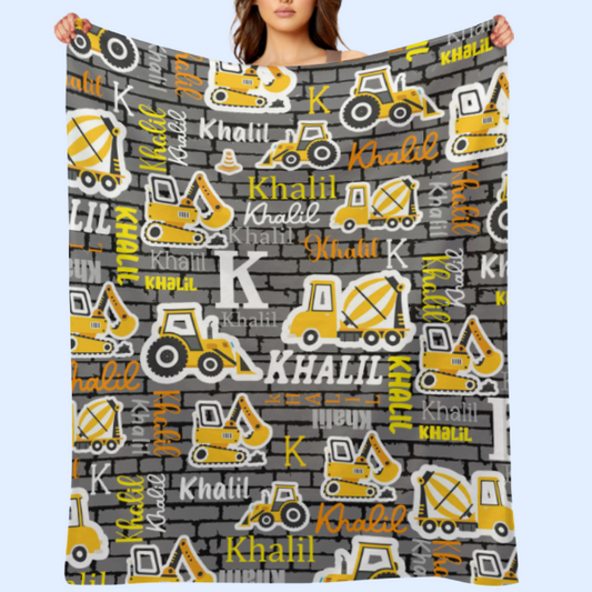️Personalized Custom Name Construction Blanket - Gift for Kids