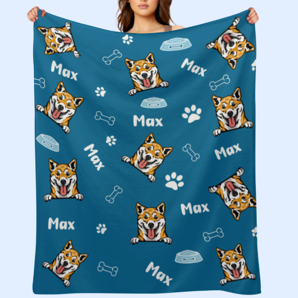 Dog Pattern - Personalized Custom Name Fleece Blanket