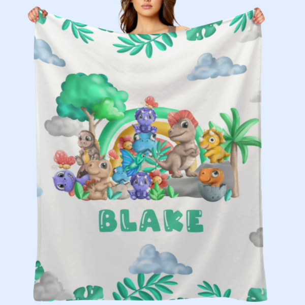 ️Cute Baby Dinosaur Personalized Custom Blanket - Gifts for Kids