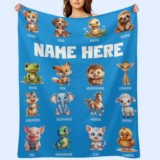 ️Cute Animal Names Custom Personalized Blanket - Gifts for Kids