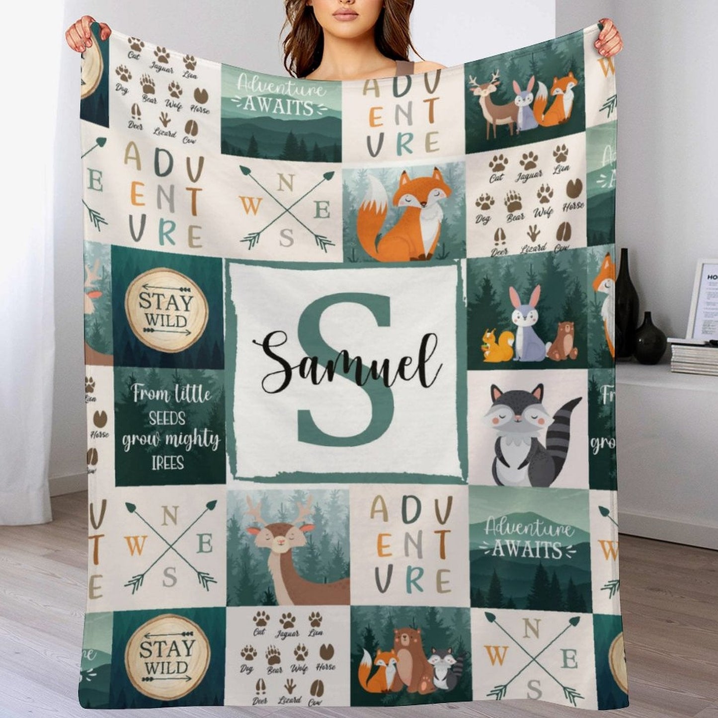 ️Personalized Name Custom Woodland Nursery Blanket