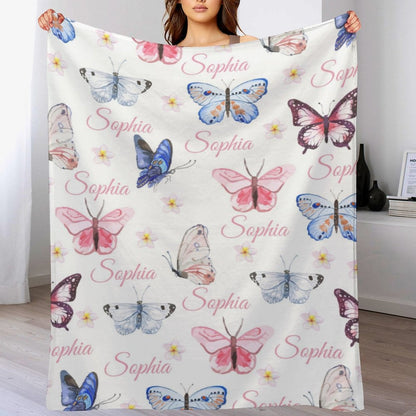 ️ Personalized Butterfly Baby Girl Name Custom Blanket