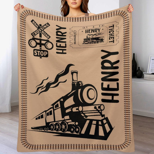 ️Personalized Name Vintage Train Kids Blanket