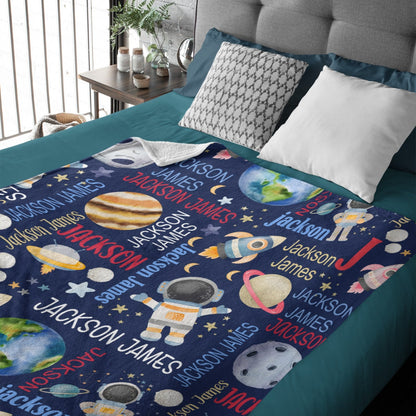 ️Personalized Outer Space Theme Custom Name Pattern Baby Blanket