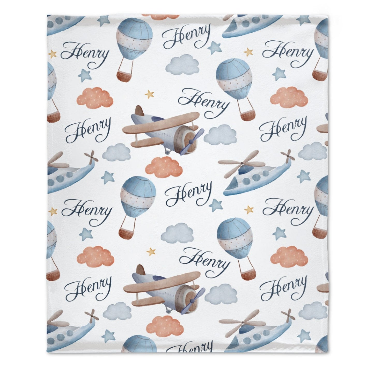 ️Personalized Hot Air Balloon Plane Baby Blanket