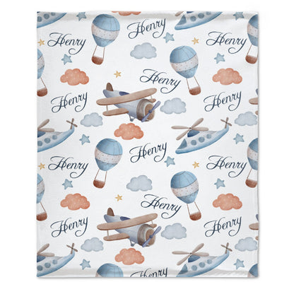 ️Personalized Hot Air Balloon Plane Baby Blanket